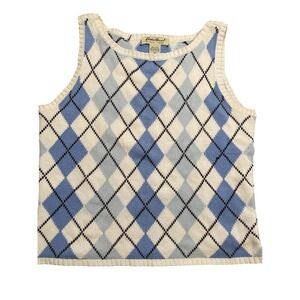 Eddie Bauer Womens Argyle Knit Tank Top Blue White Sleeveless Sweater Vest M Y2K